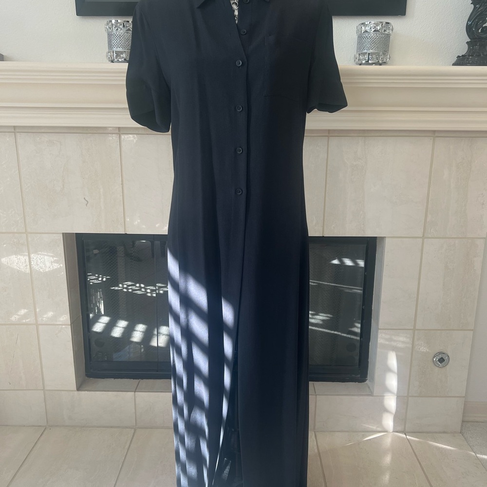Black Longline Duster Maxi Button-Down Dress - image 3